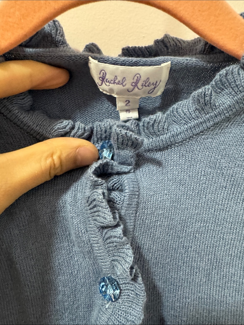 Rachel Riley Dusty Blue Girls' Ruffle Cardigan - Picture 4 of 4